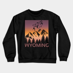 Wyoming Sunset Wolf Howling at The Moon Trees and Mountains Crewneck Sweatshirt